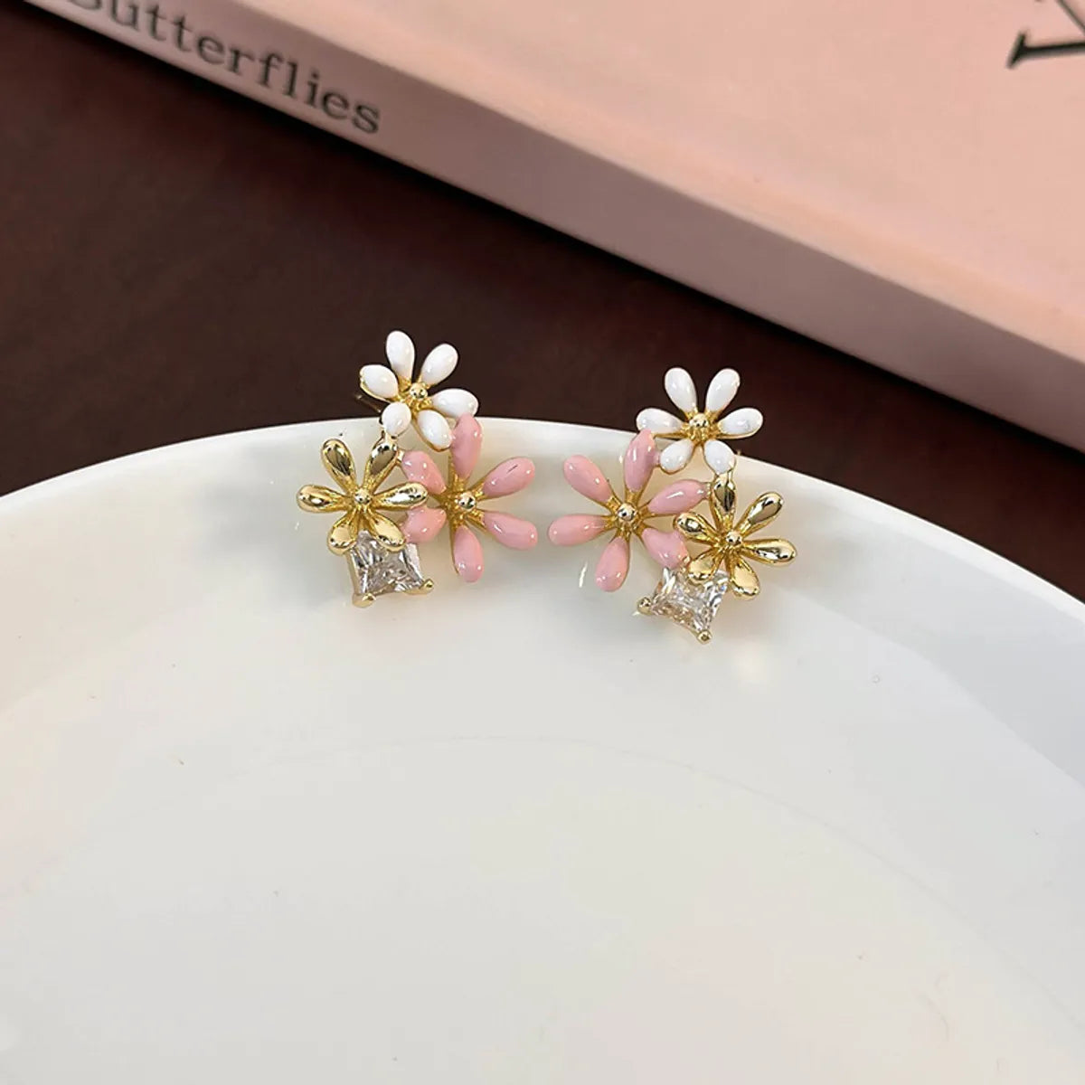 1 Pair Vintage Style Simple Style Flower Inlay Copper Zircon Ear Studs