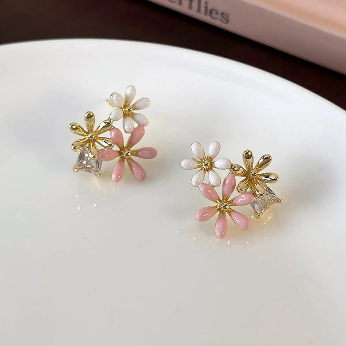 1 Pair Vintage Style Simple Style Flower Inlay Copper Zircon Ear Studs