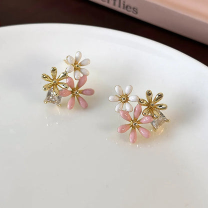 1 Pair Vintage Style Simple Style Flower Inlay Copper Zircon Ear Studs