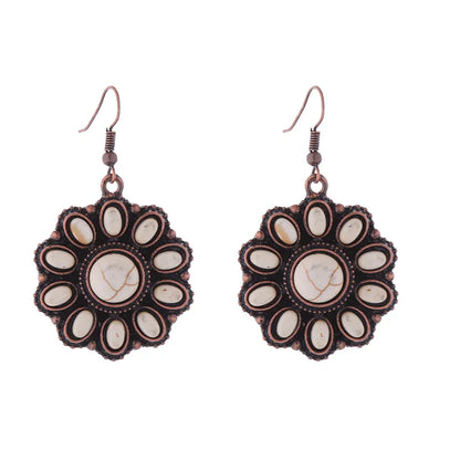 1 Pair Vintage Style Simple Style Flower Plating Inlay Alloy Turquoise Bronze Plating Silver Plated Drop Earrings