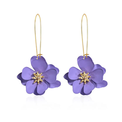 1 Pair Vintage Style Simple Style Flower Spray Paint Plating Metal Drop Earrings