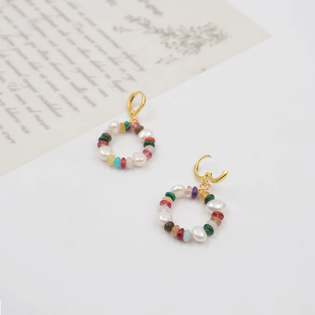 1 Pair Vintage Style Simple Style Geometric Beaded Natural Stone Freshwater Pearl Copper Gold Plated Drop Earrings