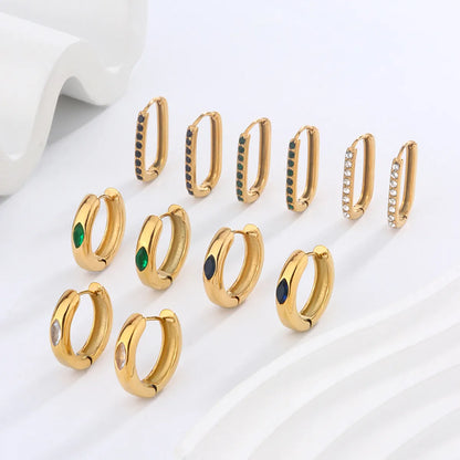 1 Pair Vintage Style Simple Style Geometric Inlay 304 Stainless Steel Zircon 18K Gold Plated Earrings