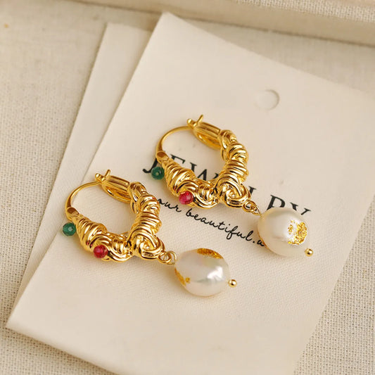 1 Pair Vintage Style Simple Style Geometric Pearl Copper 18K Gold Plated Drop Earrings