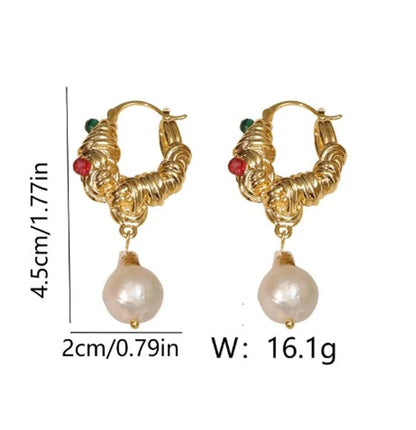 1 Pair Vintage Style Simple Style Geometric Pearl Copper 18K Gold Plated Drop Earrings