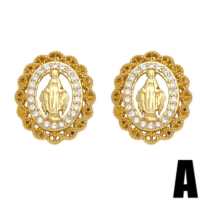 1 Pair Vintage Style Simple Style Geometric Plating Inlay Copper Zircon 18k Gold Plated Ear Studs