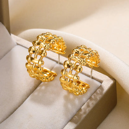 1 Pair Vintage Style Simple Style Geometric Plating Stainless Steel 18k Gold Plated Earrings