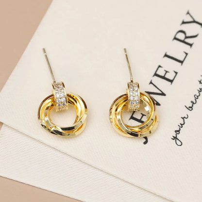 1 Pair Vintage Style Simple Style Geometric Round Inlay Copper Zircon 18K Gold Plated Ear Studs