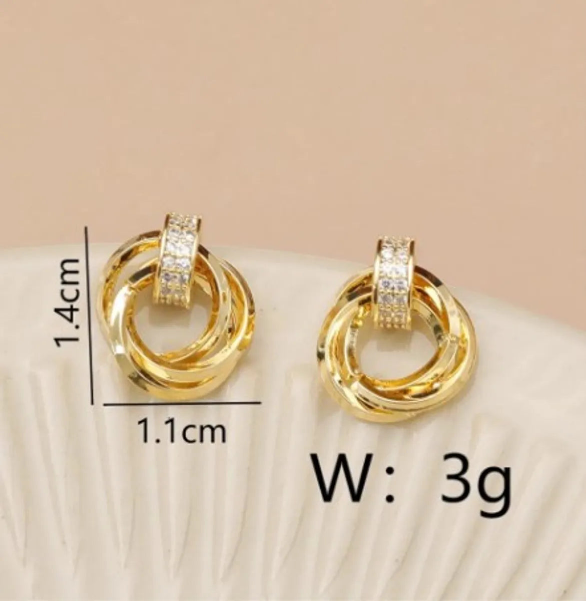 1 Pair Vintage Style Simple Style Geometric Round Inlay Copper Zircon 18K Gold Plated Ear Studs