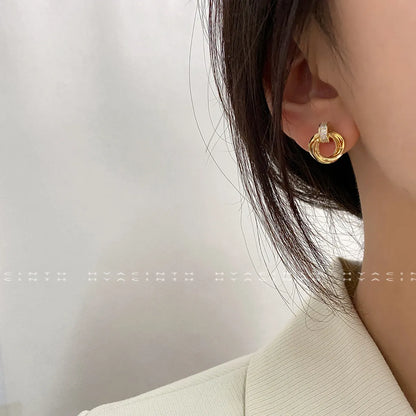 1 Pair Vintage Style Simple Style Geometric Round Inlay Copper Zircon 18K Gold Plated Ear Studs