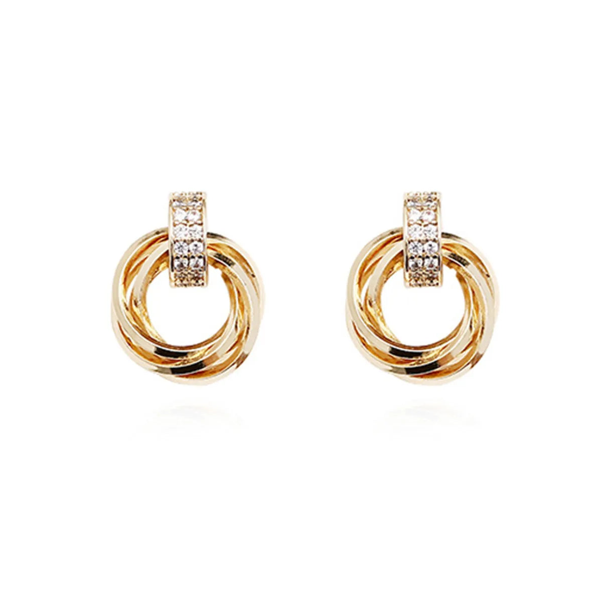 1 Pair Vintage Style Simple Style Geometric Round Inlay Copper Zircon 18K Gold Plated Ear Studs