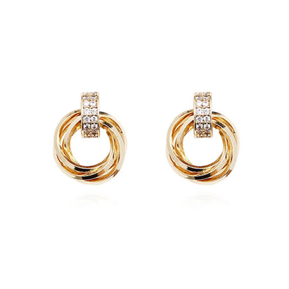 1 Pair Vintage Style Simple Style Geometric Round Inlay Copper Zircon 18K Gold Plated Ear Studs