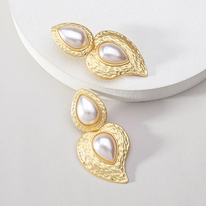 1 Pair Vintage Style Simple Style Heart Shape Inlay Alloy Artificial Pearls Drop Earrings