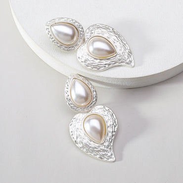 1 Pair Vintage Style Simple Style Heart Shape Inlay Alloy Artificial Pearls Drop Earrings