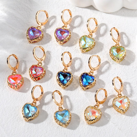 1 Pair Vintage Style Simple Style Heart Shape Inlay Alloy Glass Opal Drop Earrings