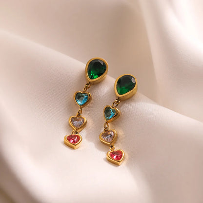 1 Pair Vintage Style Simple Style Heart Shape Plating Inlay Titanium Steel Zircon 18k Gold Plated Drop Earrings