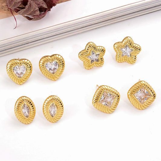 1 Pair Vintage Style Simple Style Oval Heart Shape Plating Inlay Copper Zircon 18k Gold Plated Ear Studs