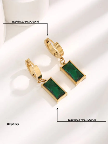 1 Pair Vintage Style Simple Style Rectangle Plating Inlay Titanium Steel Artificial Gemstones Gold Plated Drop Earrings