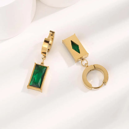 1 Pair Vintage Style Simple Style Rectangle Plating Inlay Titanium Steel Artificial Gemstones Gold Plated Drop Earrings