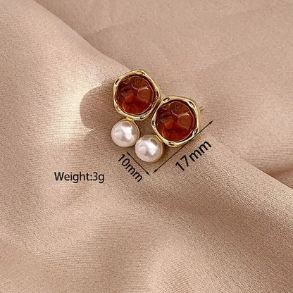 1 Pair Vintage Style Simple Style Round Pearl Plating Inlay Alloy Resin Gold Plated Drop Earrings