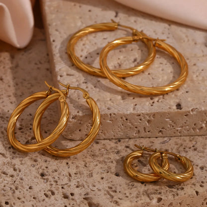 1 Pair Vintage Style Simple Style Round Stainless Steel Plating 18k Gold Plated Hoop Earrings