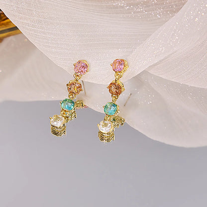 1 Pair Vintage Style Simple Style Square Irregular Plating Inlay Alloy Rhinestones Gold Plated Drop Earrings