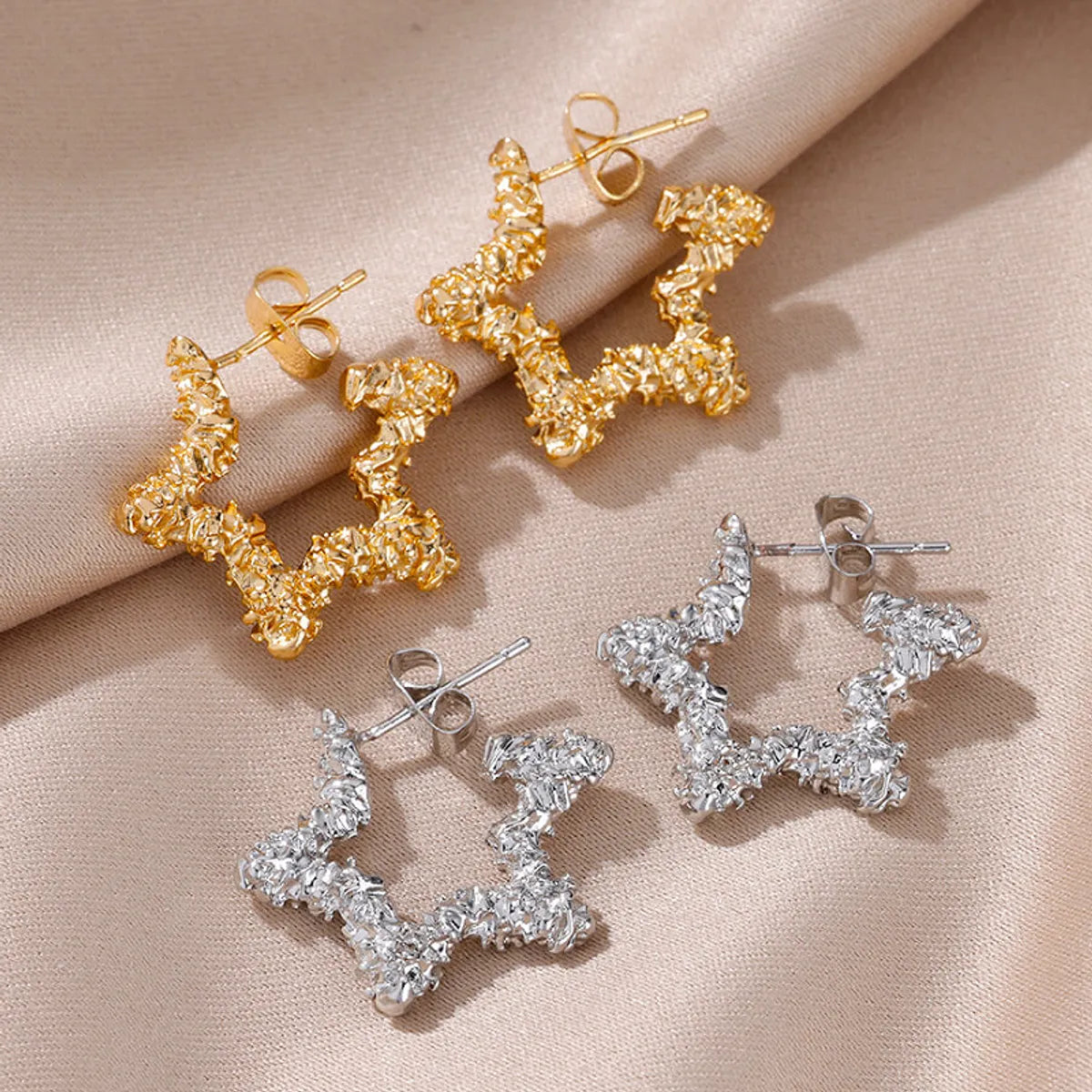 1 Pair Vintage Style Simple Style Star Plating Copper 18k Gold Plated Earrings