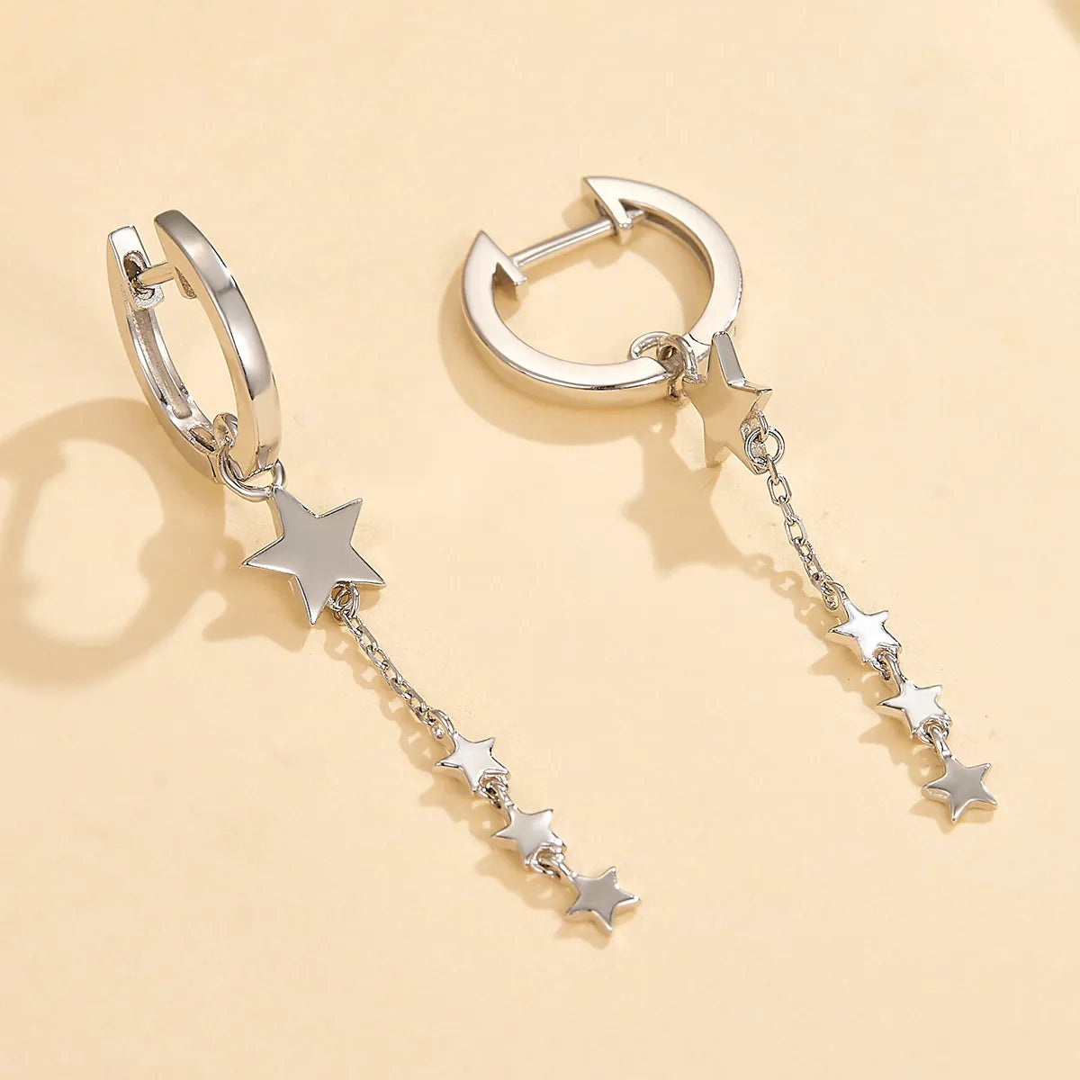 1 Pair Vintage Style Simple Style Star Sterling Silver White Gold Plated Drop Earrings