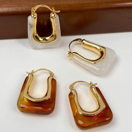 1 Pair Vintage Style Simple Style Streetwear U Shape Amber Copper 18K Gold Plated Earrings