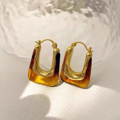 1 Pair Vintage Style Simple Style Streetwear U Shape Amber Copper 18K Gold Plated Earrings