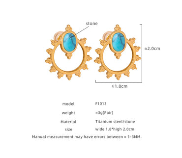 1 Pair Vintage Style Simple Style Sun Plating Inlay Titanium Steel Natural Stone 18k Gold Plated Ear Studs