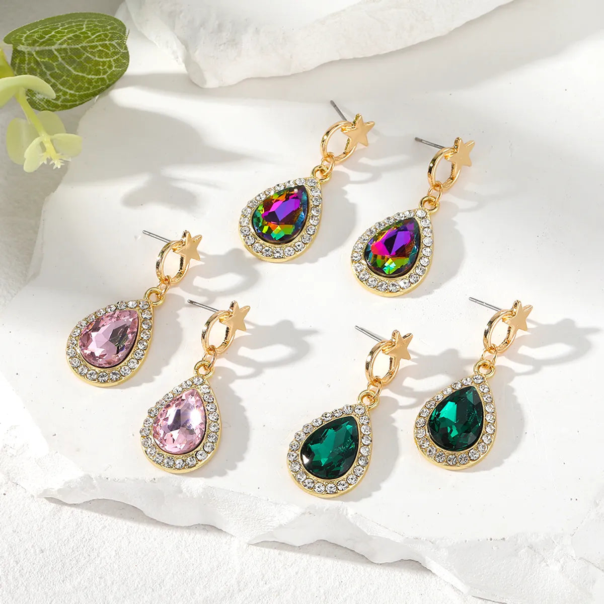 1 Pair Vintage Style Simple Style Water Droplets Alloy Glass Drop Earrings