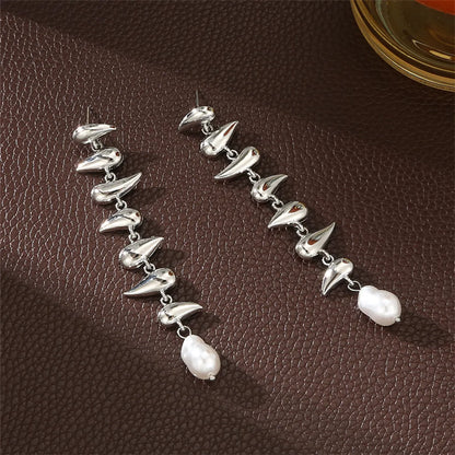 1 Pair Vintage Style Simple Style Water Droplets Solid Color Pearl Plating Alloy Drop Earrings