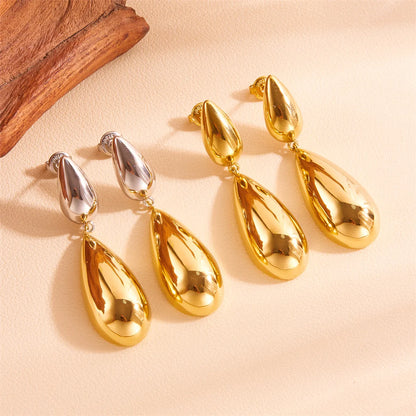 1 Pair Vintage Style Simple Style Water Droplets Solid Color Titanium Steel 18K Gold Plated Drop Earrings