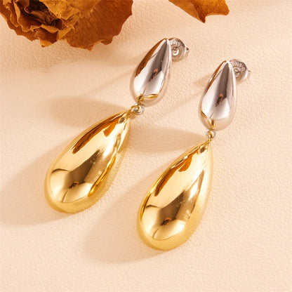 1 Pair Vintage Style Simple Style Water Droplets Solid Color Titanium Steel 18K Gold Plated Drop Earrings