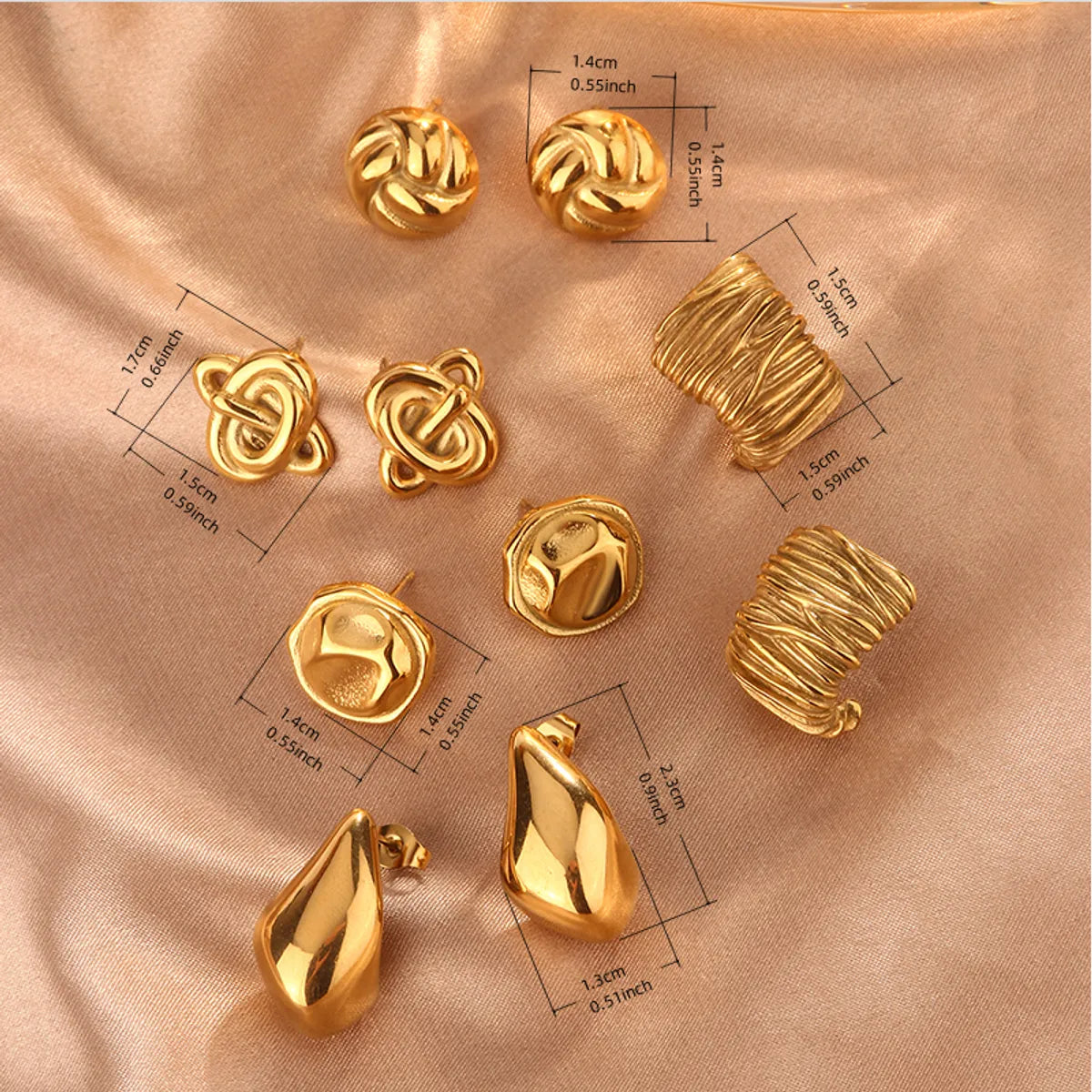 1 Pair Vintage Style Simple Style Waves Lines Irregular Plating 304 Stainless Steel 18K Gold Plated Ear Studs