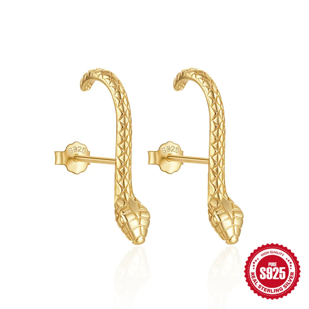 1 Pair Vintage Style Snake Plating Sterling Silver Gold Plated Ear Studs