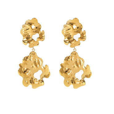 1 Pair Vintage Style Solid Color Flower Asymmetrical Plating 304 Stainless Steel 18K Gold Plated Drop Earrings