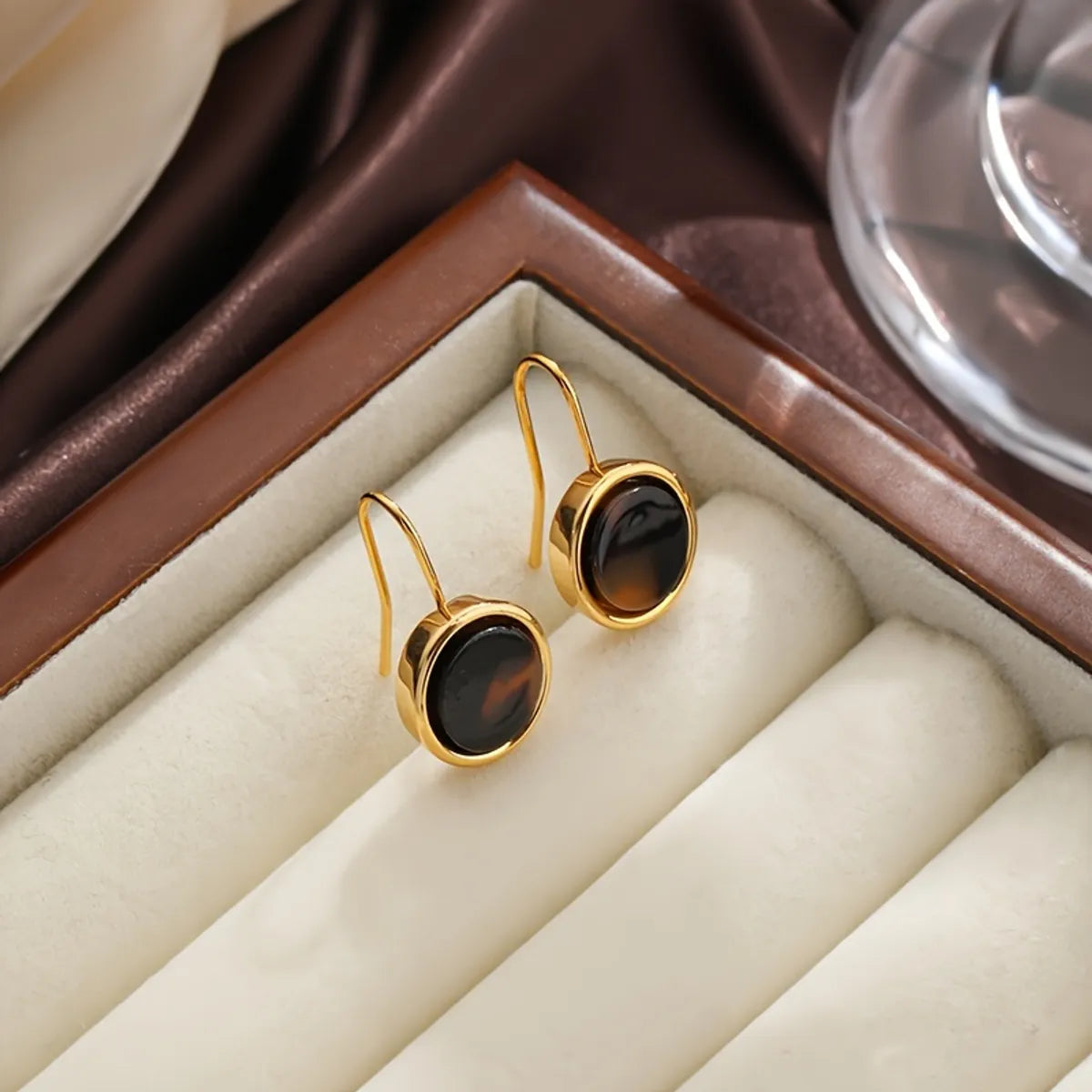 1 Pair Vintage Style Solid Color Inlay Natural Stone Copper Natural Stone Drop Earrings