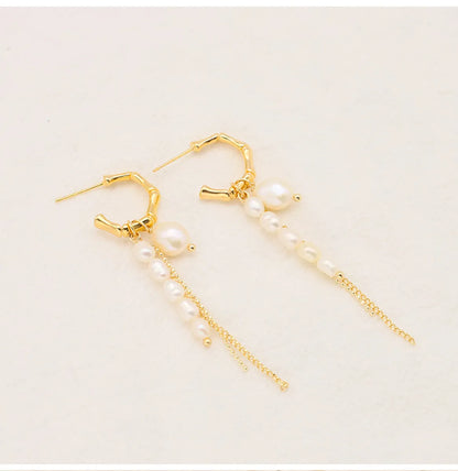 1 Pair Vintage Style Solid Color Plating Freshwater Pearl Sterling Silver 18k Gold Plated Drop Earrings