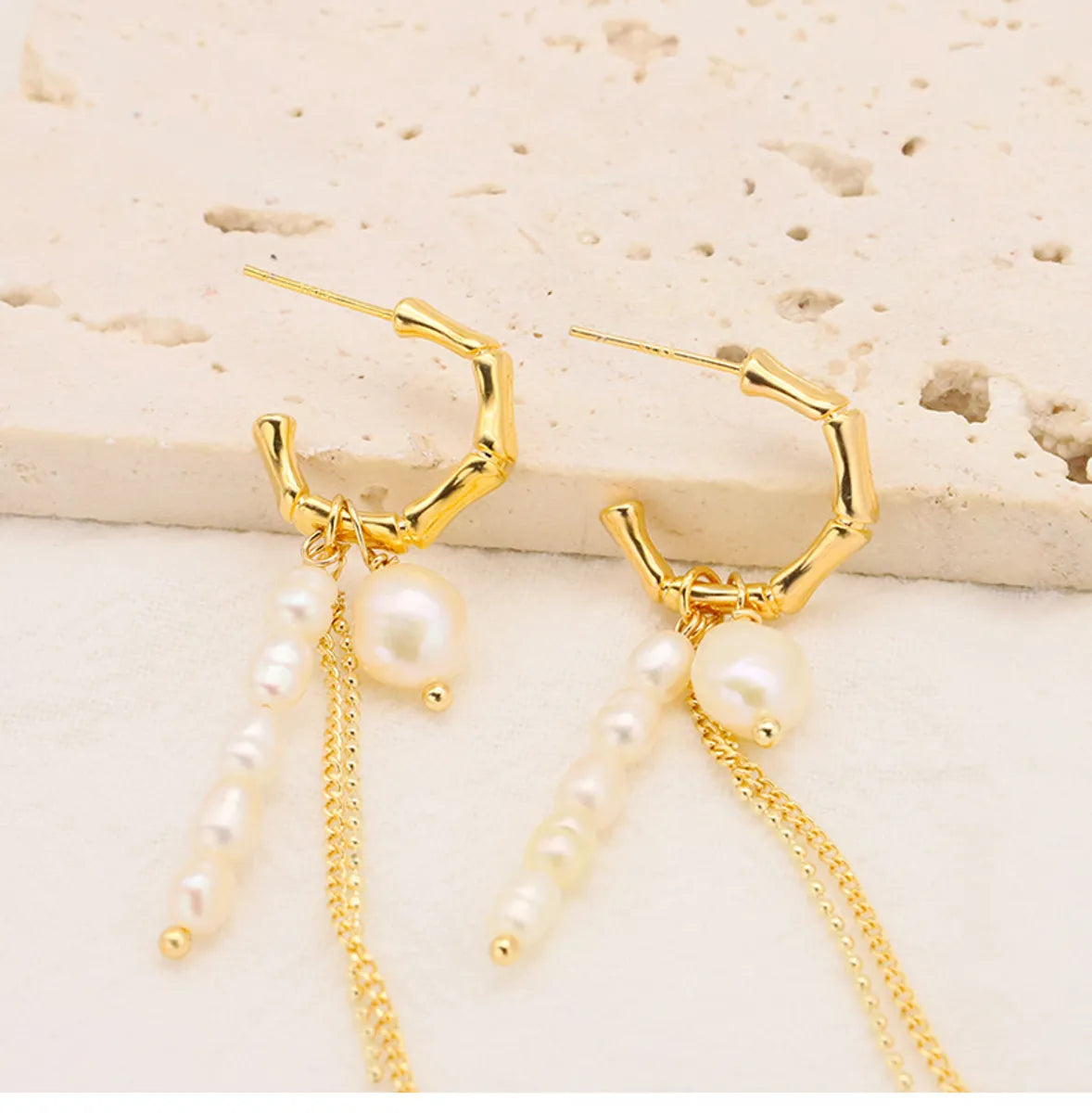 1 Pair Vintage Style Solid Color Plating Freshwater Pearl Sterling Silver 18k Gold Plated Drop Earrings