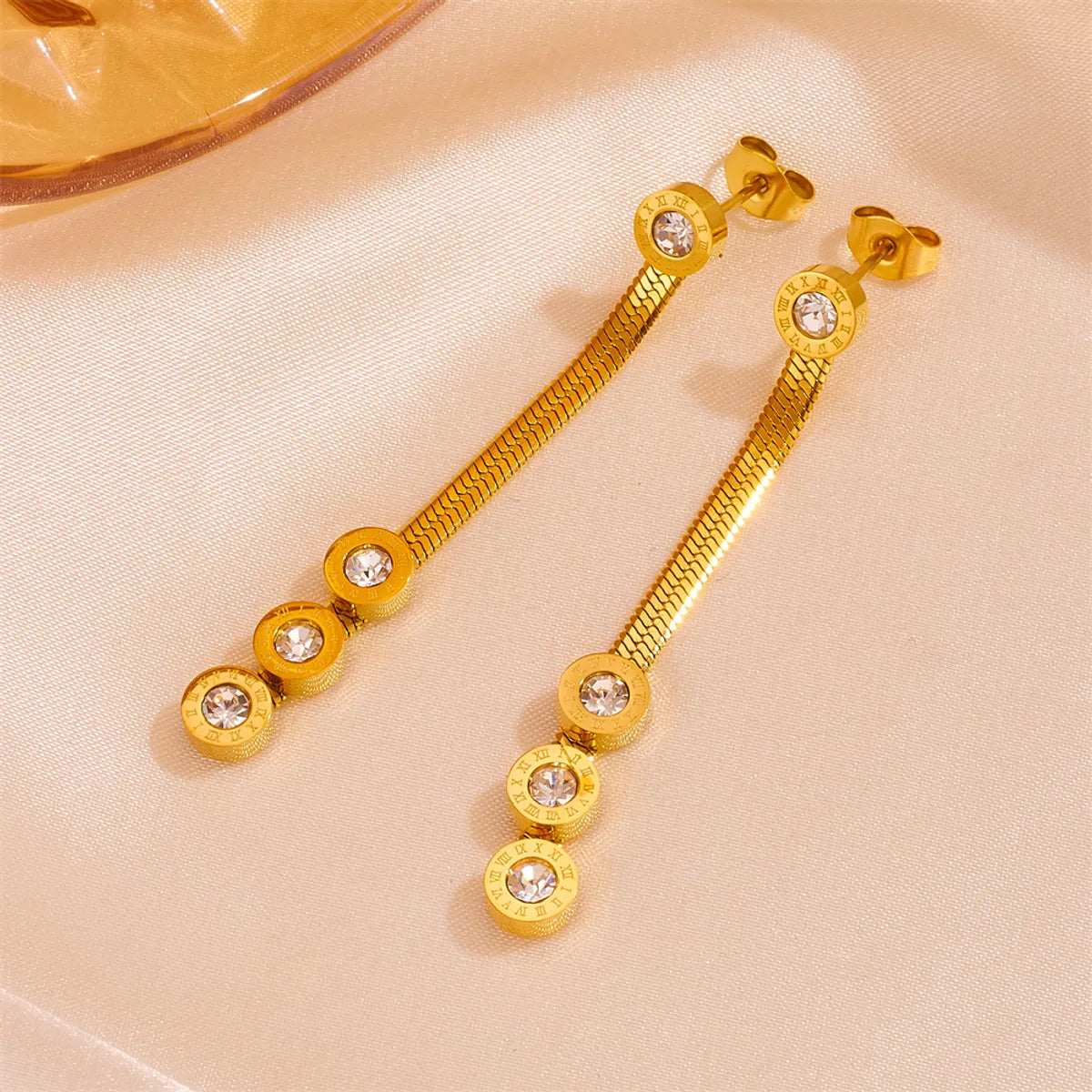 1 Pair Vintage Style Solid Color Plating Stainless Steel 18k Gold Plated Drop Earrings