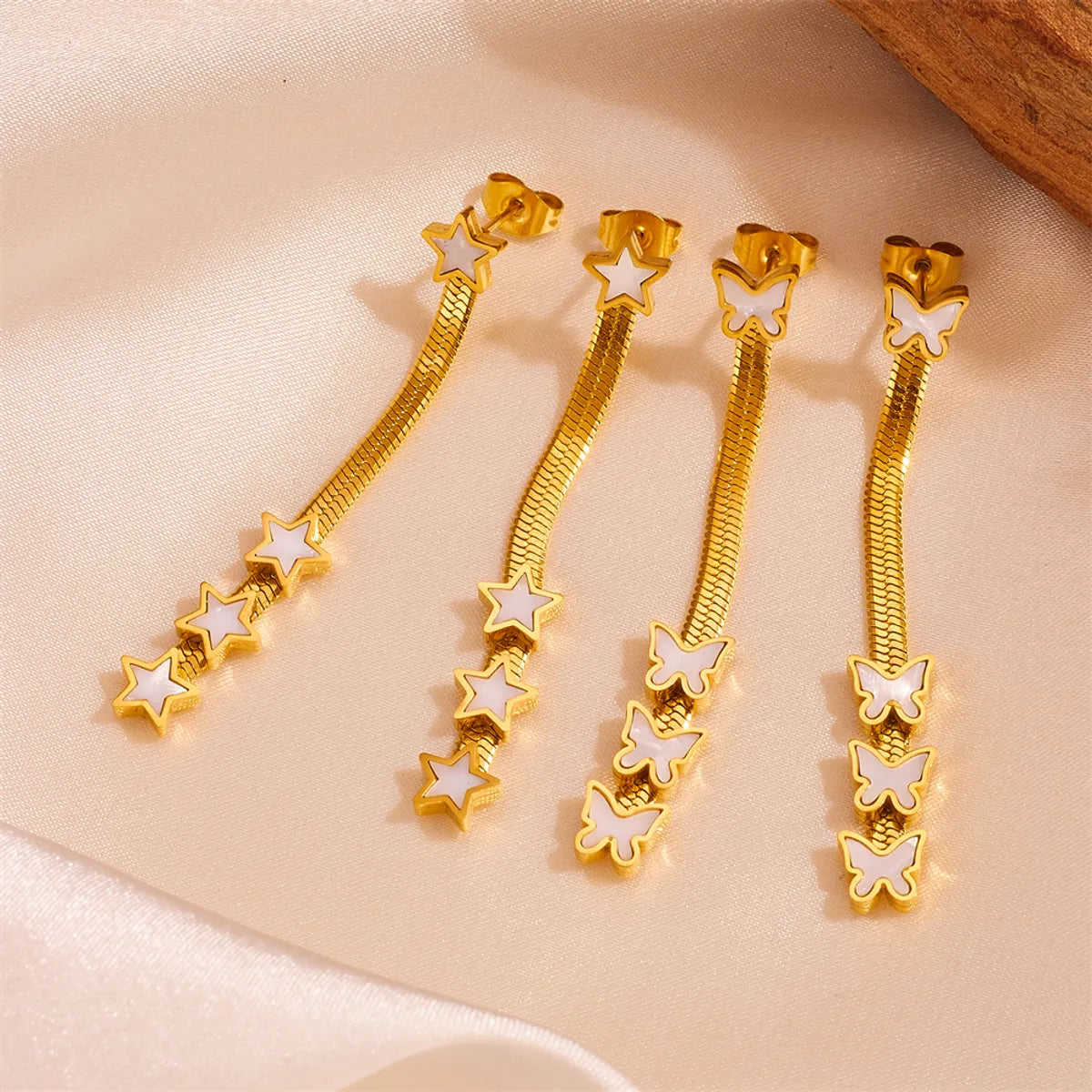 1 Pair Vintage Style Solid Color Plating Stainless Steel 18k Gold Plated Drop Earrings