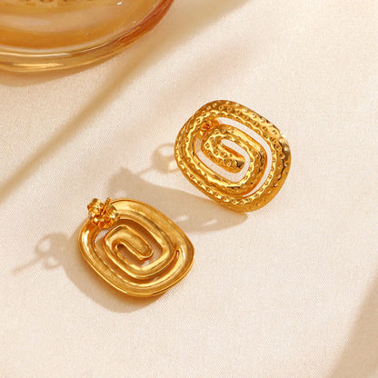 1 Pair Vintage Style Spiral Plating 304 Stainless Steel 18K Gold Plated Ear Studs