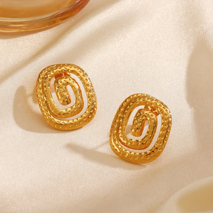 1 Pair Vintage Style Spiral Plating 304 Stainless Steel 18K Gold Plated Ear Studs