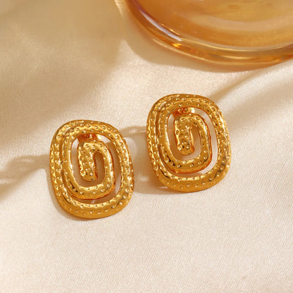 1 Pair Vintage Style Spiral Plating 304 Stainless Steel 18K Gold Plated Ear Studs