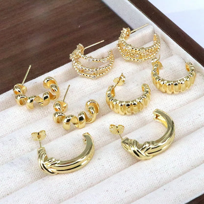 1 Pair Vintage Style Streetwear C Shape Plating Inlay Copper Zircon 18k Gold Plated Ear Studs