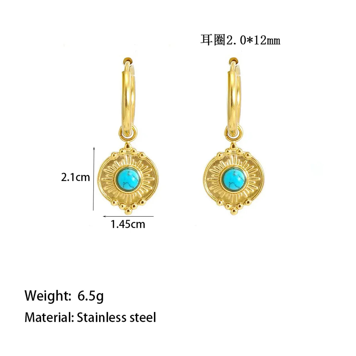 1 Pair Vintage Style Streetwear Round Polishing Plating Inlay 304 Stainless Steel Resin 18K Gold Plated Drop Earrings Ear Studs