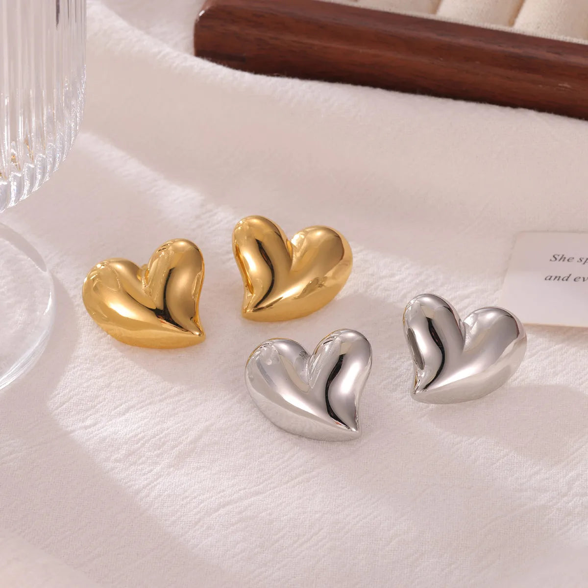 1 Pair Vintage Style Sweet Commute Heart Shape 304 Stainless Steel White Gold Plated Gold Plated Ear Studs