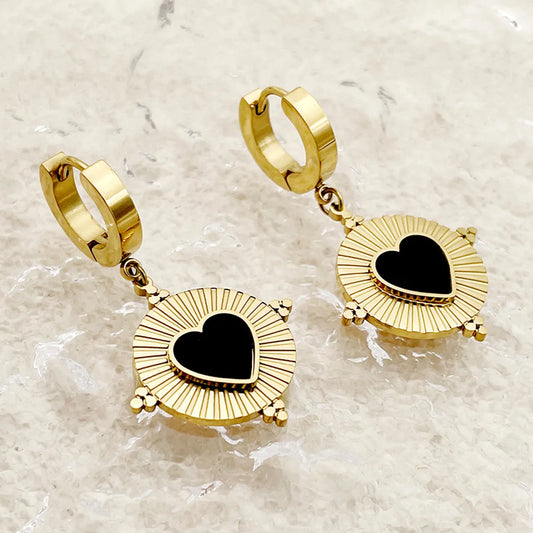 1 Pair Vintage Style Sweet Heart Shape Polishing Enamel Plating Stainless Steel Gold Plated Drop Earrings